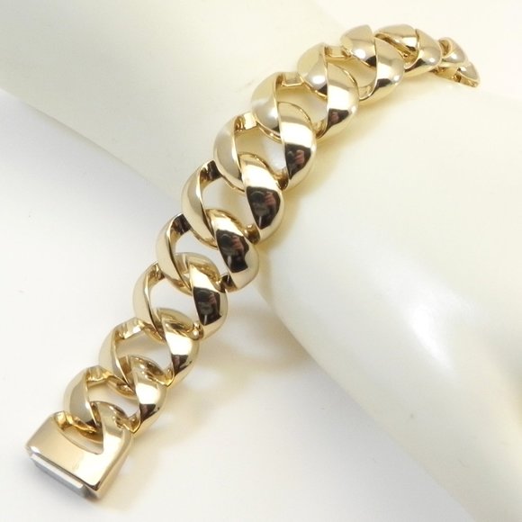 Gold Tone Cuban cast High Polished Link Bracelet - Picture 1 of 4